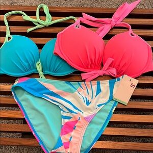 Victoria’s Secret Colorful Bikini Set of 3 pcs.  34 C/D